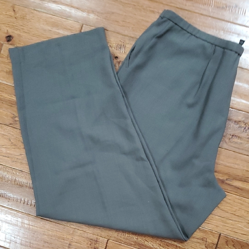 Eileen Fisher Italian Wool Wide Leg Green Gray Trousers